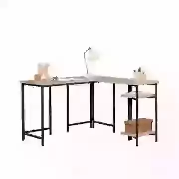 Industrial Oak and Black Metal Open L Shaped Desk